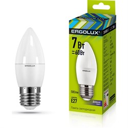 Электрическая светодиодная лампа Ergolux LED-C35-7W-E27-6K Свеча - фото 13682775