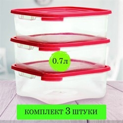 Контейнер пищевой 0,7 л КОМПЛЕКТ 3 шт., ланч-бокс, КАСКАД КВАДРО, 9х14х14 см, прозрачный, 64001, 436400165 - фото 13687074