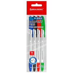 Ручки шариковые BRAUBERG "X-333", НАБОР 4 цвета, узел 0,7 мм, линия 0,35 мм, 144252 - фото 13694899
