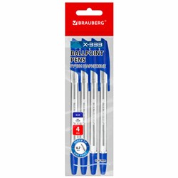 Ручки шариковые BRAUBERG "X-333", СИНИЕ, НАБОР 4 шт., узел 0,7 мм, линия 0,35 мм, 144253 - фото 13694900