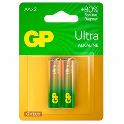 Батарейки КОМПЛЕКТ 2 шт., GP Ultra G-Tech, AA (LR6,15А), алкалиновые, пальчиковые, 15AUA21-2CRSBC2 - фото 13695206