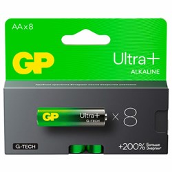 Батарейки КОМПЛЕКТ 8 шт., GP Ultra Plus G-Tech, AA (LR6), алкалиновые, пальчиковые, 15AUPA21-2CRB8 - фото 13695212