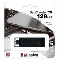 Флеш-диск 128 GB KINGSTON DataTraveler 70, разъем Type-C 3.2, черный, DT70/128GB - фото 13695254