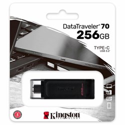 Флеш-диск 256 GB KINGSTON DataTraveler 70, разъем Type-C 3.2, черный, DT70/256GB - фото 13695255