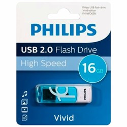 Флеш-диск 16 GB PHILIPS VIVID, разъем USB 2.0, синий, FM16FD05B/97 - фото 13695274