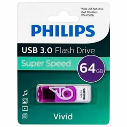Флеш-диск 64 GB PHILIPS VIVID, разъем USB 3.0, фиолетовый, FM64FD00B/97 - фото 13695281