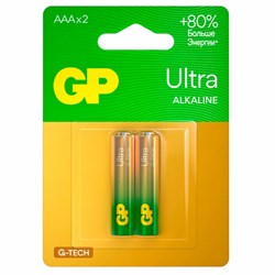 Батарейки КОМПЛЕКТ 2 шт., GP Ultra G-Tech, AAA (LR03, 24А), алкалиновые, мизинчиковые, 24AUA21-2CRSBC2 - фото 13701150