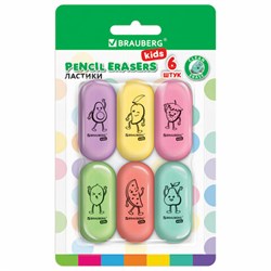 Ластики BRAUBERG KIDS "Fruits", НАБОР 6 штук, 50х23х10 мм, овальные, ассорти, 272669 - фото 13705604