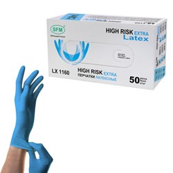 Перчатки латексные смотровые сверхпрочные SFM HIGH RISK LX 1160, Германия, 25 пар (50 штук), размер 7-8, M (средний) - фото 13706210