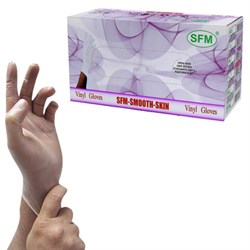 Перчатки виниловые смотровые 50 пар (100 штук), размер 6-7, S (малый), прозрачные, SFM, Германия - фото 13706219