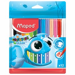 Фломастеры MAPED (Франция) "Color'Peps Ocean", 12 цветов, смываемые, вентилируемый колпачок, упаковка, европодвес, 845720 - фото 13711060