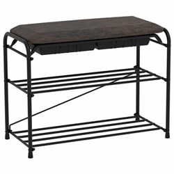 Банкетка для обуви "Альфа-23СЯ", 650х300х480 мм, 2 полки, ящик, металл/кожзам, черный/коричневый, ПДОА23СЯ Ч - фото 13713467