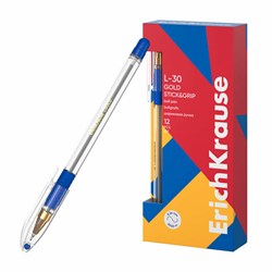 Ручка шариковая масляная с грипом ERICH KRAUSE "L-30" Gold Stick&Grip, СИНЯЯ, 0,7 мм, линия 0,26 мм, 61041 - фото 13714795