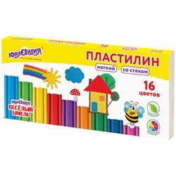 Пластилин мягкий ЮНЛАНДИЯ "ВЕСЕЛЫЙ ШМЕЛЬ", 16 цветов, 240 г, СО СТЕКОМ, 106673 - фото 13742784