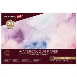 Альбом для акварели, бумага 300 г/м2, 270х390 мм, среднее зерно, 20 листов, склейка, BRAUBERG ART PREMIERE, 113223 - фото 13742930