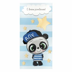 Конверт для денег "С ДНЁМ РОЖДЕНИЯ!", Панда, голубой, 166х82 мм, фольга, ЗОЛОТАЯ СКАЗКА, 113763 - фото 13742947