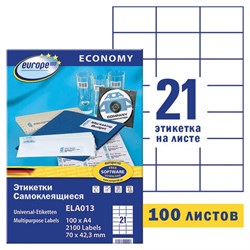Этикетка самоклеящаяся 70х42,3 мм, 21 этикетка, белая, 70 г/м2, 100 л., Avery, Европа-100, ELA013 - фото 13742953
