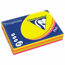 Бумага цветная CLAIREFONTAINE, А4, 80 г/м2, 500 л. (4 цвета x 125 л.), микс неон, Франция, 1705SC - фото 13743178