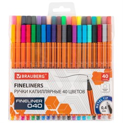 Ручки капиллярные (линеры) 40 ЦВЕТОВ, BRAUBERG "FINE 040", шестигранные, линия 0,4 мм, 144146 - фото 13743449