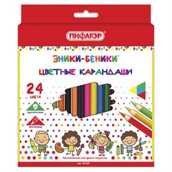 Карандаши цветные ПИФАГОР "ЭНИКИ-БЕНИКИ", 24 цвета, шестигранные, натуральное дерево, 181348 - фото 13743623