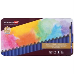 Карандаши художественные цветные акварельные, 120 цветов, 4 мм, металлический кейс, BRAUBERG ART PREMIERE, 181926 - фото 13743652