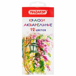 Краски акварельные ПИФАГОР 12 цветов, медовые, круглые кюветы, 192549 - фото 13743813