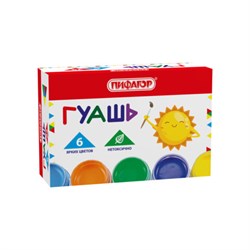 Гуашь ПИФАГОР "СОЛНЫШКО", 6 цветов по 25 мл, 192645 - фото 13743821