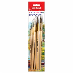 Кисти ПИФАГОР, набор 6 шт. (БЕЛКА: круглые № 1, 3, 5, 7, 9, 11), блистер с европодвесом, 200891 - фото 13743903