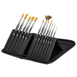Кисти художественные набор 12 шт. в черном пенале, синтетика, BRAUBERG ART CLASSIC, № 0-14 + веерная, 200966 - фото 13743919