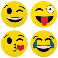 Стиратели магнитные для магнитно-маркерной доски ЮНЛАНДИЯ "Смайлик", 50 мм, КОМПЛЕКТ 4 ШТ., желтые, с рисунком, 237504 - фото 13744488