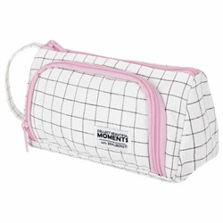 Пенал-косметичка BRAUBERG с ручкой, 1 откидная планка, полиэстер, 22x10х8 см, "Checkered white", 271558 - фото 13744775