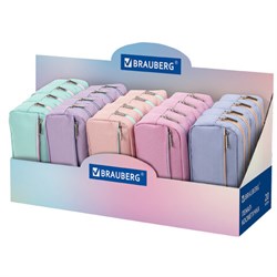 Пенал мягкий BRAUBERG, 2 отделения, ассорти 5 цветов, "Pastel", 21х9,5х5 см, дисплей, 271579 - фото 13744784