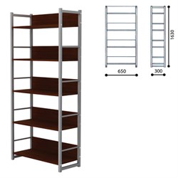 Стеллаж на металлокаркасе, 1630х650х300 мм, серый каркас, 5 полок ЛДСП орех, Д-343 - фото 13745199