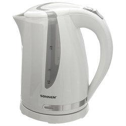 Чайник SONNEN KT-1743, 1,7 л, 2200 Вт, закрытый нагревательный элемент, пластик, белый, 453414 - фото 13747197