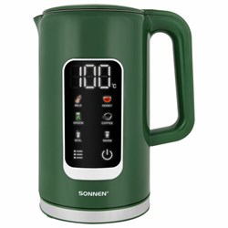 Чайник с терморегулятором и дисплеем, ДВОЙНЫЕ СТЕНКИ, SONNEN KT-8723EG, 1,7 л, 2200 Вт, изумрудный, 454689 - фото 13747236