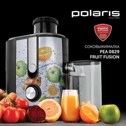 Соковыжималка POLARIS PEA 0829 Fruit Fusion, 800 Вт, стакан 0,35 л, емкость жмыха 1 л, пластик, сталь/черный, 15935 - фото 13747589