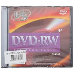 Диск DVD-RW VS 4,7 Gb, 4x, Slim Case, КОМПЛЕКТ 5 шт., VSDVDRB5001, VSDVDRWSL501 - фото 13747840