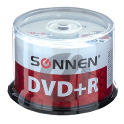 Диск DVD+R (плюс) SONNEN 4,7 Gb, 16x, Cake Box (упаковка на шпиле), КОМПЛЕКТ 50 шт., 512577 - фото 13747862