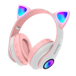 Наушники беспроводные игровые накладные, с ушками, светящиеся, розовые DASWERK (ДАСВЕРК) STN-28, 513802 - фото 13747938