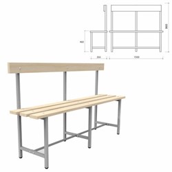 Скамья со спинкой деревянная на металлокаркасе "СТ 5", 1500х350х860 мм, регулируемые опоры, каркас металлический серый, сиденье дерево - фото 13748268