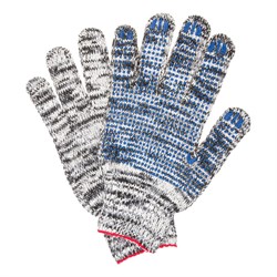 Перчатки хлопчатобумажные, КОМПЛЕКТ 5 ПАР, 7 класс, 60-62 г, 216 текс, ПВХ-точка, LAIMA "ПРОФИ", МЕЛАНЖ, 604471 - фото 13748766