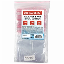 Пакеты с замком ZIP LOCK "зиплок", комплект 100 шт., 80х120 мм, ПВД, толщина 35 микрон, BRAUBERG, 606209 - фото 13748889