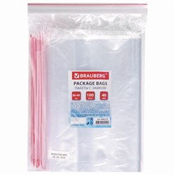 Пакеты с замком ZIP LOCK "зиплок", комплект 100 шт., 300х400 мм, ПВД, толщина 40 микрон, BRAUBERG, 606218 - фото 13748896