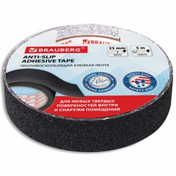 Клейкая ПРОТИВОСКОЛЬЗЯЩАЯ зернистая лента 25 мм х 5 м, ЧЕРНАЯ, основа ПВХ, BRAUBERG, 606772 - фото 13748945
