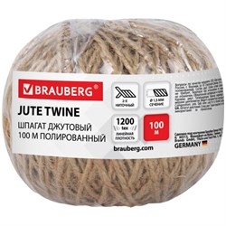 Шпагат джутовый полированный длина 100 м диаметр 1,5 мм, 2-х ниточный, BRAUBERG, 607947 - фото 13749020