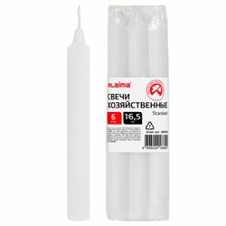 Свечи хозяйственные Standard, до 5 часов, КОМПЛЕКТ 6 шт., H=165 мм, D=16 мм, в пленке, LAIMA, 609205 - фото 13749230