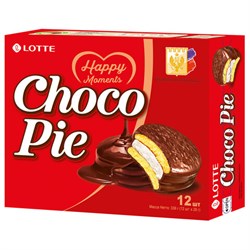 Печенье LOTTE "Choco Pie" ("Чоко Пай"), прослоенное, глазированное, в картонной упаковке, 336 г (12 штук х 28 г) - фото 13749313