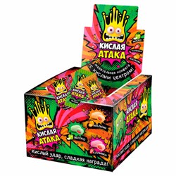 Конфета жевательная КИСЛАЯ АТАКА с кислым центром, ассорти 3 вкусов, 4,5 г, KA-1-1 - фото 13749530