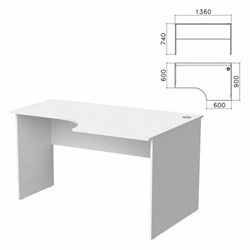 Стол письменный эргономичный "Бюджет", 1360х900х740 мм, правый, белый, 402663-290 - фото 13750164