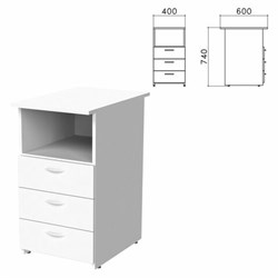 Тумба приставная "Бюджет", 400х600х740 мм, 3 ящика, полка, белый, 402985-290 - фото 13750166